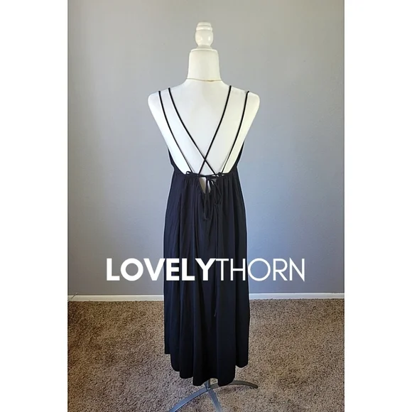 ZARA // black strappy plunge open back goddess midi dress - Picture 11 of 16